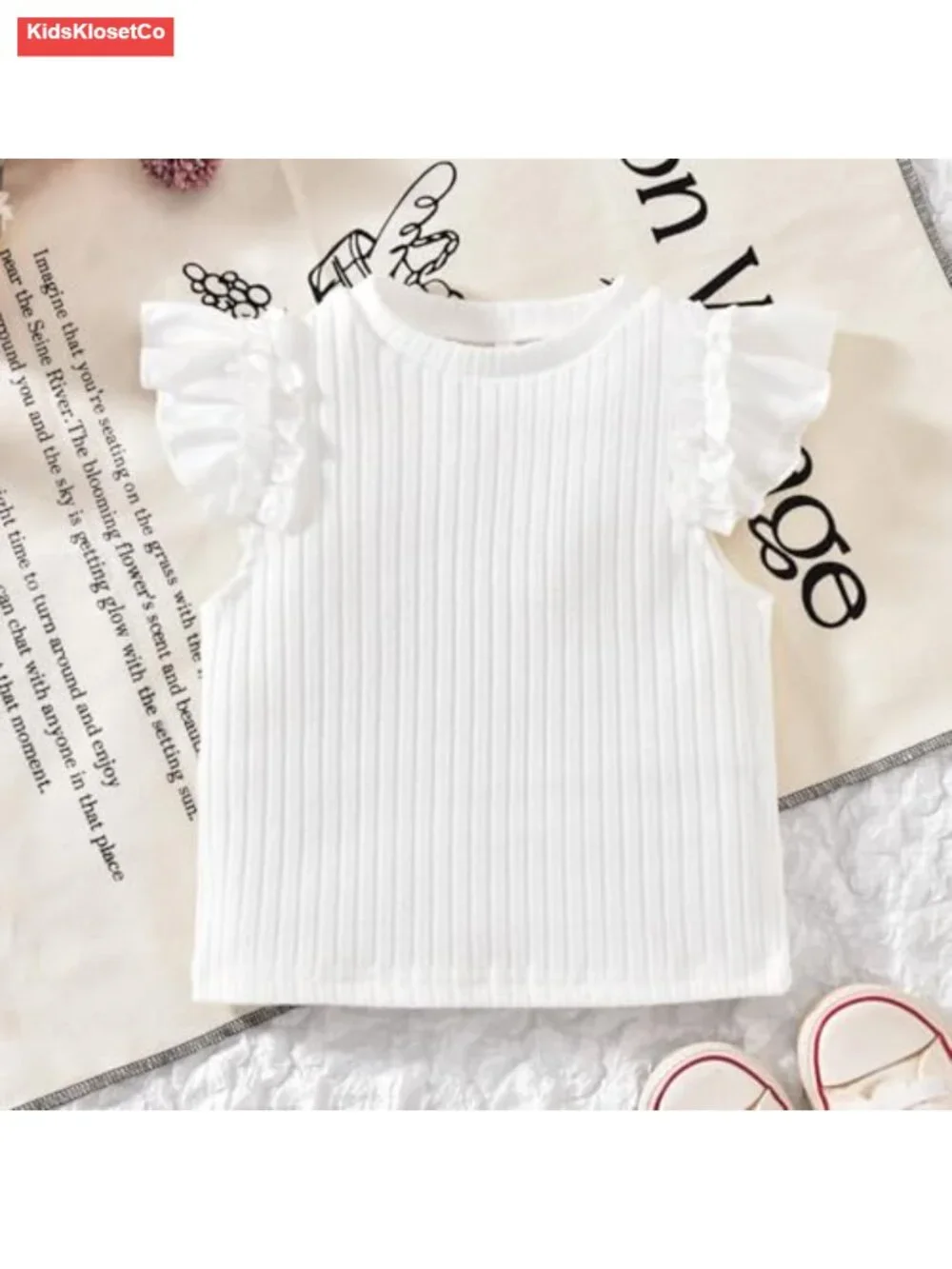 Corduroy Button Down Overall Dress Set with Ruffle Sleeve Tee